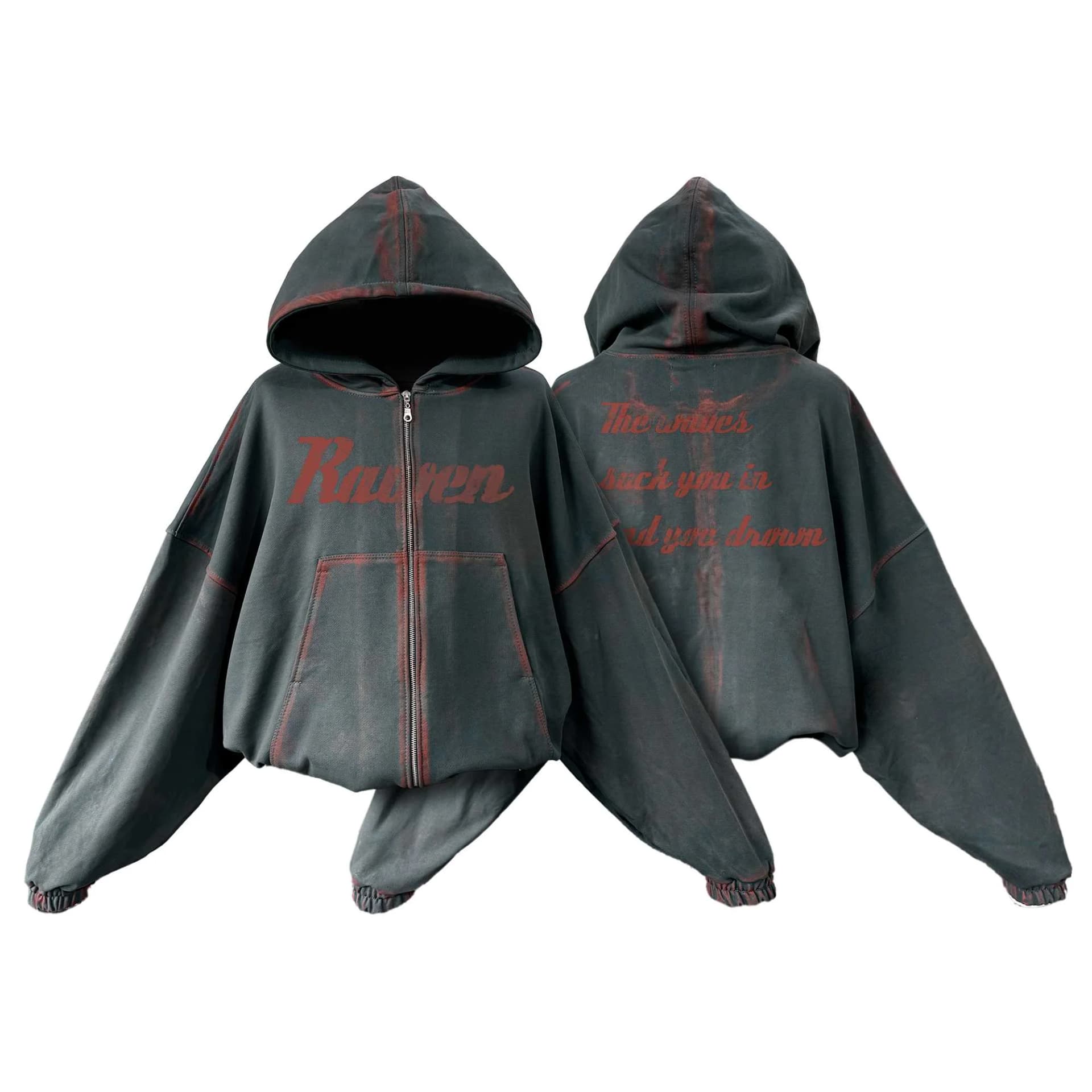 Zip Hoodie "Cherry Waves" Grey 500gr